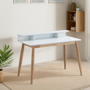 English Elm Roskilde Mid-century Modern Writing Desk with Hutch Tapered Legs Home Office White T2574P164625