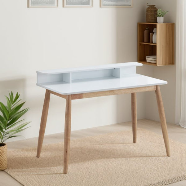 English Elm Roskilde Mid-century Modern Writing Desk with Hutch Tapered Legs Home Office White T2574P164625