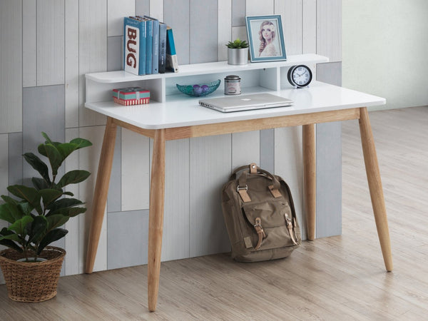English Elm Roskilde Mid-century Modern Writing Desk with Hutch Tapered Legs Home Office White T2574P164625
