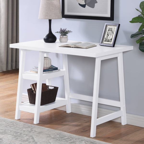 English Elm Redina White Mdf Writing Desk with Open Shelves for Modern Home Office Use T2574P164629