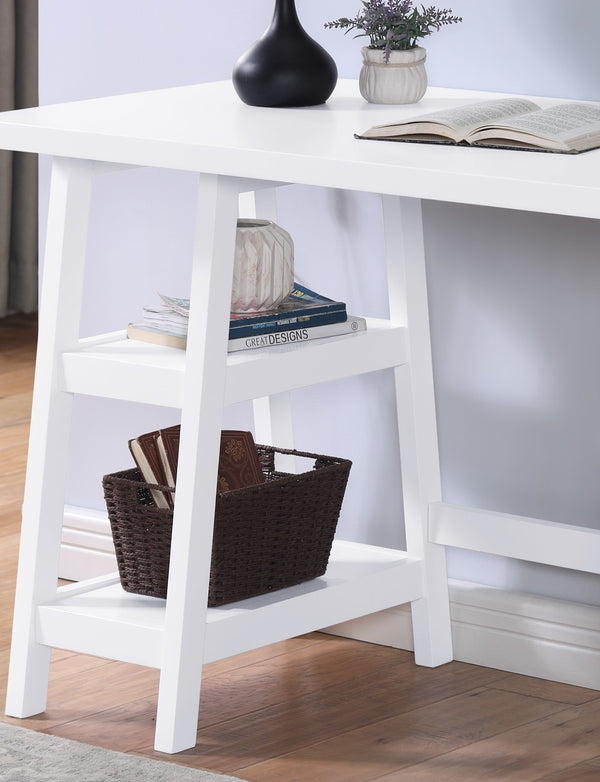 English Elm Redina White Mdf Writing Desk with Open Shelves for Modern Home Office Use T2574P164629