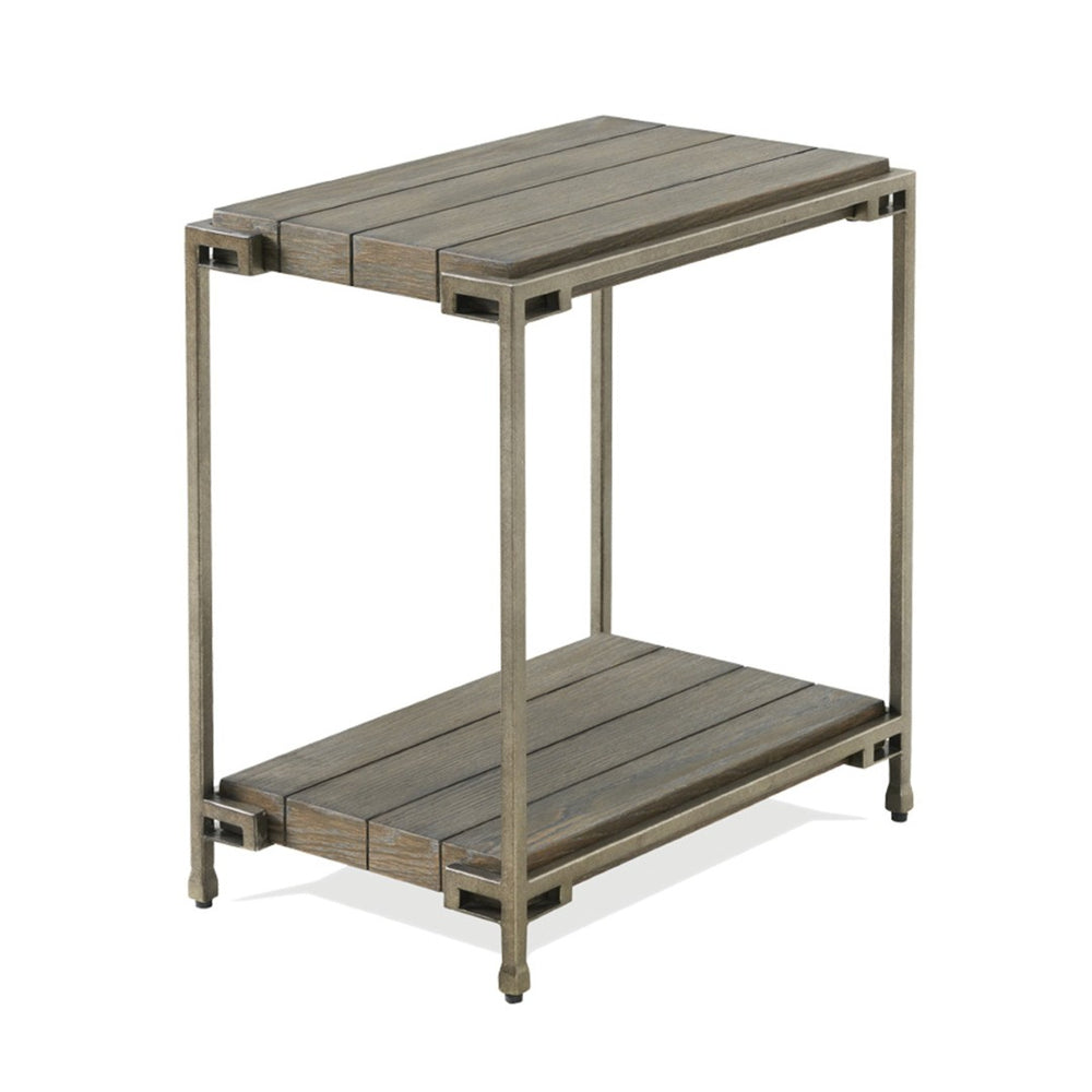 English Elm Corbeta Industrial Metal and Wood Chairside Table with Bottom Shelf for Living Rooms T2574P164630