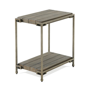 English Elm Corbeta Industrial Metal and Wood Chairside Table with Bottom Shelf for Living Rooms T2574P164630