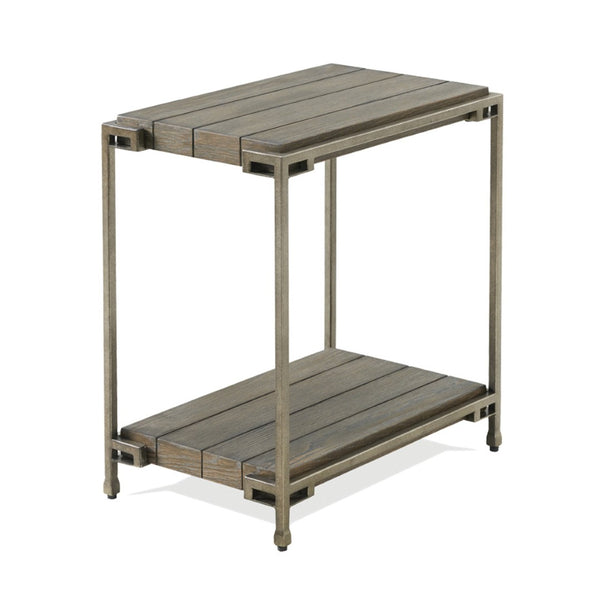 English Elm Corbeta Industrial Metal and Wood Chairside Table with Bottom Shelf for Living Rooms T2574P164630