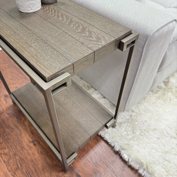 English Elm Corbeta Industrial Metal and Wood Chairside Table with Bottom Shelf for Living Rooms T2574P164630
