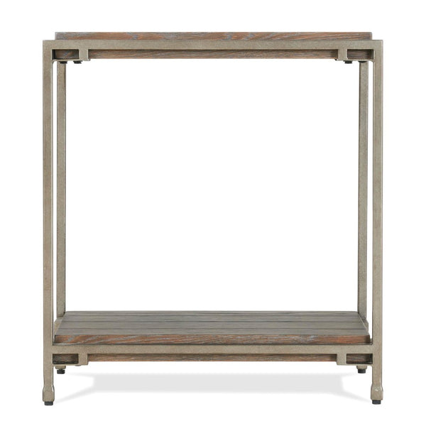 English Elm Corbeta Industrial Metal and Wood Chairside Table with Bottom Shelf for Living Rooms T2574P164630