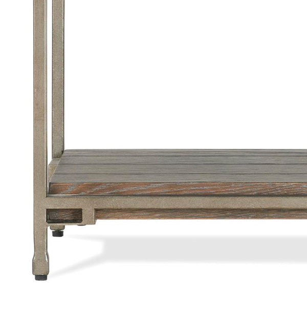 English Elm Corbeta Industrial Metal and Wood Chairside Table with Bottom Shelf for Living Rooms T2574P164630