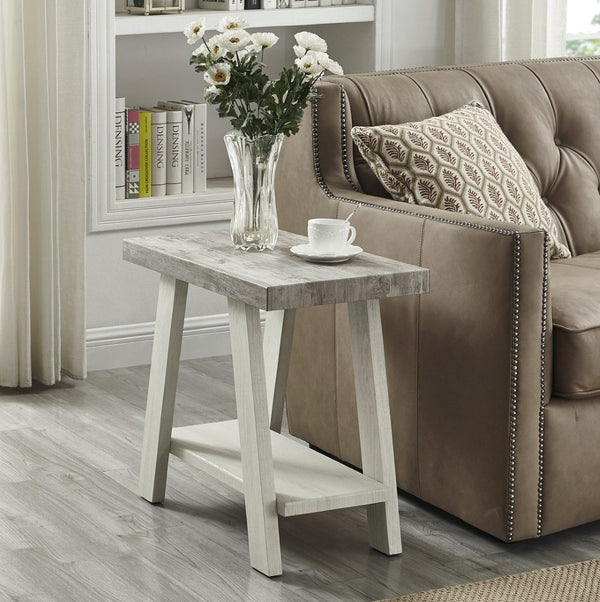 English Elm Athens Contemporary Wood End Table with Open Shelf for Living Room or Bedroom Weathered Gray and Beige T2574P164633