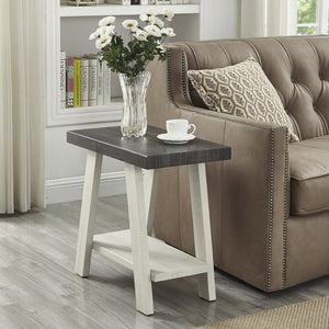 English Elm Athens Contemporary Wood End Table with Open Shelf for Living Room or Bedroom Weathered Charcoal and Beige T2574P164634