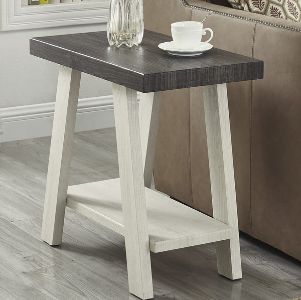English Elm Athens Contemporary Wood End Table with Open Shelf for Living Room or Bedroom Weathered Charcoal and Beige T2574P164634