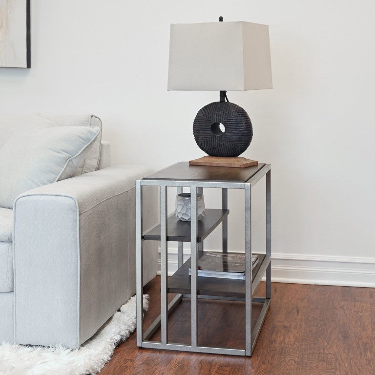 English Elm Padena Acacia Wood and Metal Chairside Table with Open Shelves for Modern Living T2574P164635
