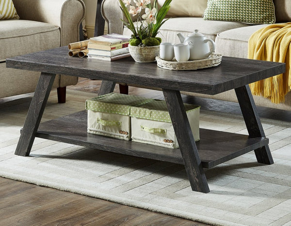 English Elm Athens Modern Coffee Table with Open Shelf and Splayed Legs for Living Room Decor Charcoal T2574P164641