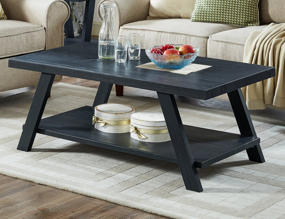 English Elm Athens Modern Coffee Table with Open Shelf and Splayed Legs for Living Room Decor Black T2574P164642