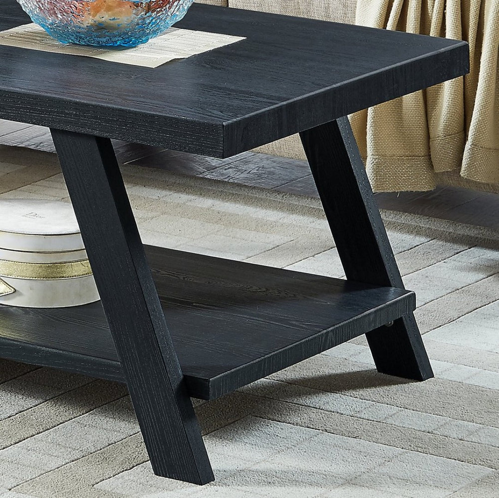 English Elm Athens Modern Coffee Table with Open Shelf and Splayed Legs for Living Room Decor Black T2574P164642
