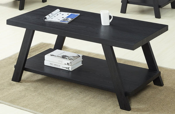 English Elm Athens Modern Coffee Table with Open Shelf and Splayed Legs for Living Room Decor Black T2574P164642