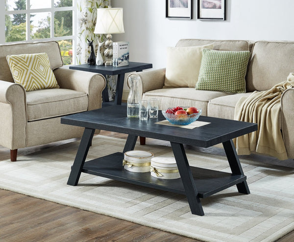 English Elm Athens Modern Coffee Table with Open Shelf and Splayed Legs for Living Room Decor Black T2574P164642