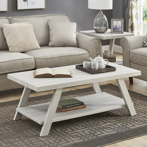 English Elm Athens Sculptural Wood Veneer Coffee Table with Open Shelf and Splayed Legs T2574P164643