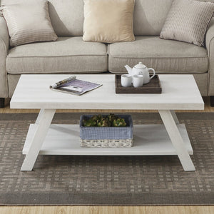 English Elm Athens Sculptural Wood Veneer Coffee Table with Open Shelf and Splayed Legs T2574P164643
