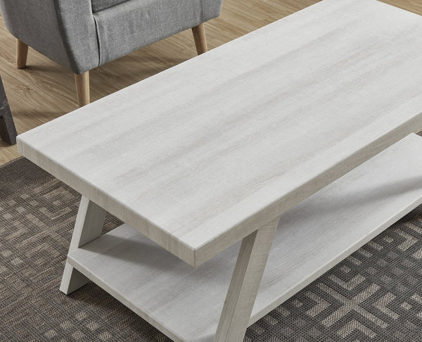 English Elm Athens Sculptural Wood Veneer Coffee Table with Open Shelf and Splayed Legs T2574P164643