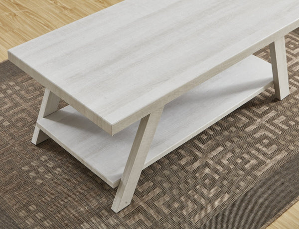English Elm Athens Sculptural Wood Veneer Coffee Table with Open Shelf and Splayed Legs T2574P164643