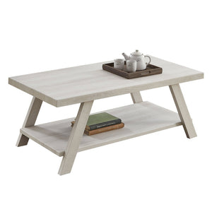 English Elm Athens Sculptural Wood Veneer Coffee Table with Open Shelf and Splayed Legs T2574P164643