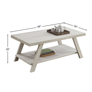 English Elm Athens Sculptural Wood Veneer Coffee Table with Open Shelf and Splayed Legs T2574P164643