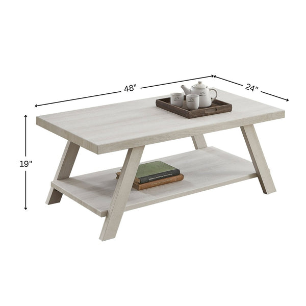 English Elm Athens Sculptural Wood Veneer Coffee Table with Open Shelf and Splayed Legs T2574P164643