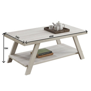 English Elm Athens Sculptural Wood Veneer Coffee Table with Open Shelf and Splayed Legs T2574P164643