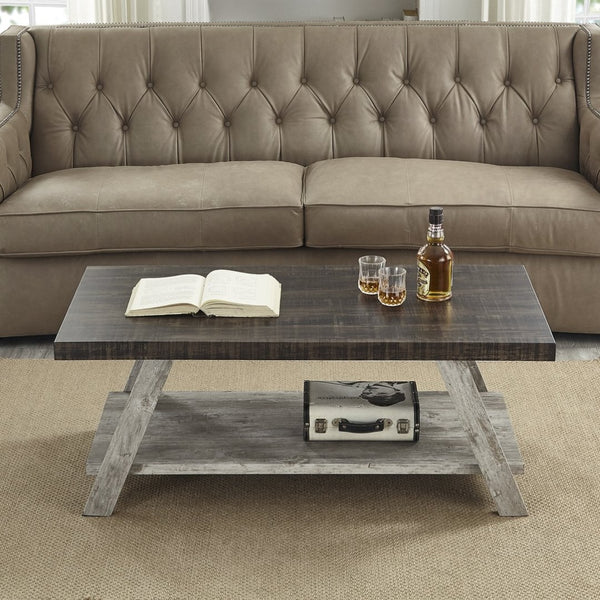 English Elm Athens Modern Coffee Table with Open Shelf and Splayed Legs for Living Room Decor Weathered Walnut and Gray T2574P164645