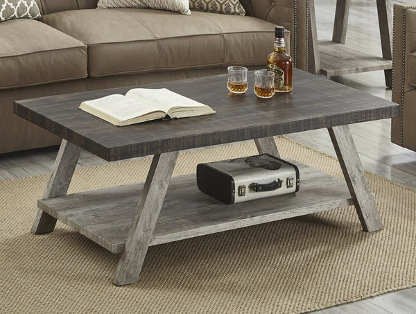 English Elm Athens Modern Coffee Table with Open Shelf and Splayed Legs for Living Room Decor Weathered Walnut and Gray T2574P164645