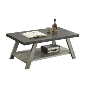 English Elm Athens Modern Coffee Table with Open Shelf and Splayed Legs for Living Room Decor Weathered Walnut and Gray T2574P164645