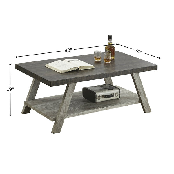 English Elm Athens Modern Coffee Table with Open Shelf and Splayed Legs for Living Room Decor Weathered Walnut and Gray T2574P164645
