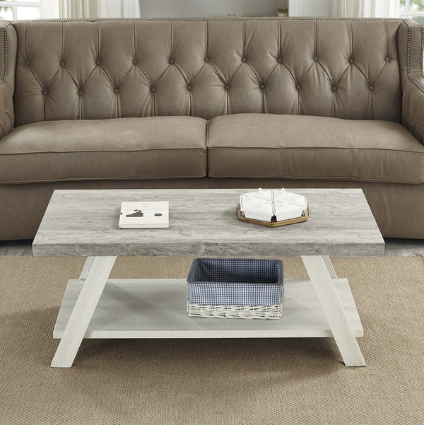 English Elm Athens Modern Coffee Table with Open Shelf and Splayed Legs for Living Room Decor Weathered Gray and Beige T2574P164646