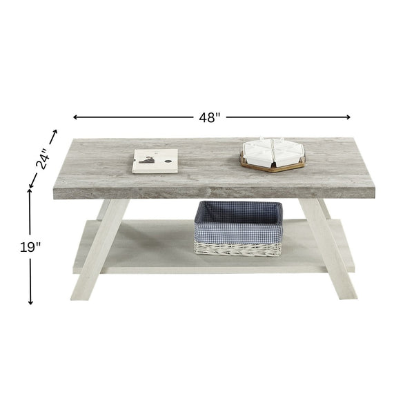 English Elm Athens Modern Coffee Table with Open Shelf and Splayed Legs for Living Room Decor Weathered Gray and Beige T2574P164646