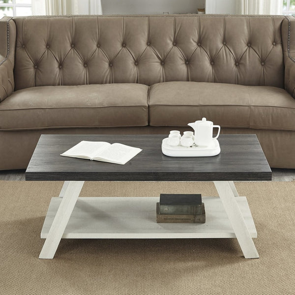 English Elm Athens Modern Coffee Table with Open Shelf and Splayed Legs for Living Room Decor Weathered Charcoal and Beige T2574P164647