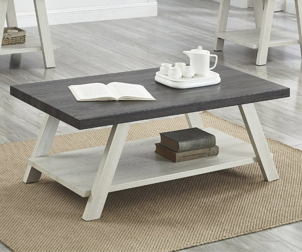 English Elm Athens Modern Coffee Table with Open Shelf and Splayed Legs for Living Room Decor Weathered Charcoal and Beige T2574P164647