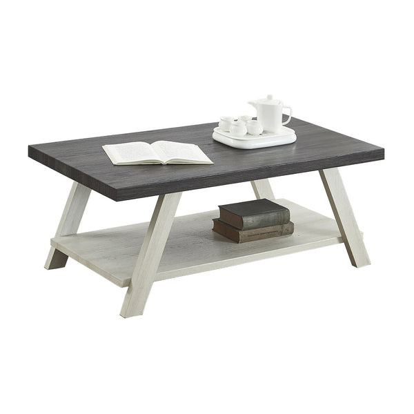 English Elm Athens Modern Coffee Table with Open Shelf and Splayed Legs for Living Room Decor Weathered Charcoal and Beige T2574P164647