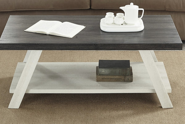 English Elm Athens Modern Coffee Table with Open Shelf and Splayed Legs for Living Room Decor Weathered Charcoal and Beige T2574P164647