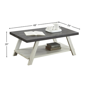 English Elm Athens Modern Coffee Table with Open Shelf and Splayed Legs for Living Room Decor Weathered Charcoal and Beige T2574P164647