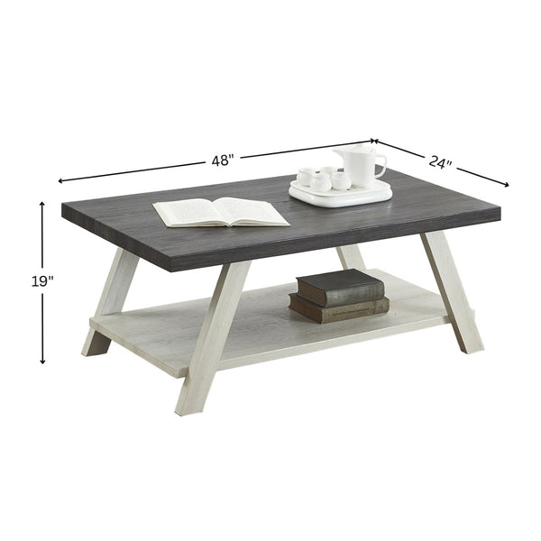 English Elm Athens Modern Coffee Table with Open Shelf and Splayed Legs for Living Room Decor Weathered Charcoal and Beige T2574P164647