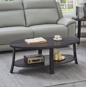 English Elm Anze Oval Wood Grain Coffee Table with Open Shelf for Modern Living Rooms Charcoal T2574P164648