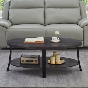 English Elm Anze Oval Wood Grain Coffee Table with Open Shelf for Modern Living Rooms Charcoal T2574P164648