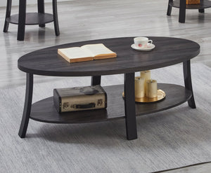 English Elm Anze Oval Wood Grain Coffee Table with Open Shelf for Modern Living Rooms Charcoal T2574P164648