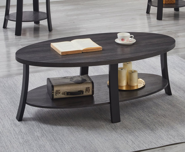 English Elm Anze Oval Wood Grain Coffee Table with Open Shelf for Modern Living Rooms Charcoal T2574P164648