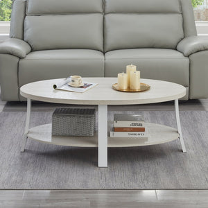 English Elm Anze Oval Wood Grain Coffee Table with Open Shelf for Modern Living Rooms White T2574P164649