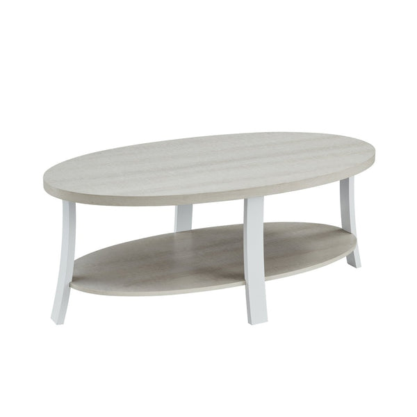 English Elm Anze Oval Wood Grain Coffee Table with Open Shelf for Modern Living Rooms White T2574P164649