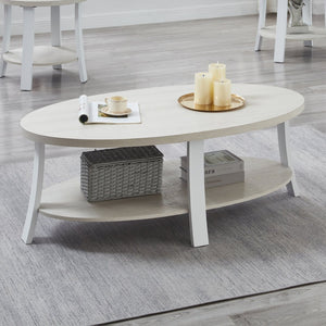 English Elm Anze Oval Wood Grain Coffee Table with Open Shelf for Modern Living Rooms White T2574P164649