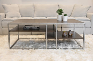 English Elm Padena Acacia Wood and Metal Coffee Table with Open Shelves for Modern Living Rooms T2574P164650