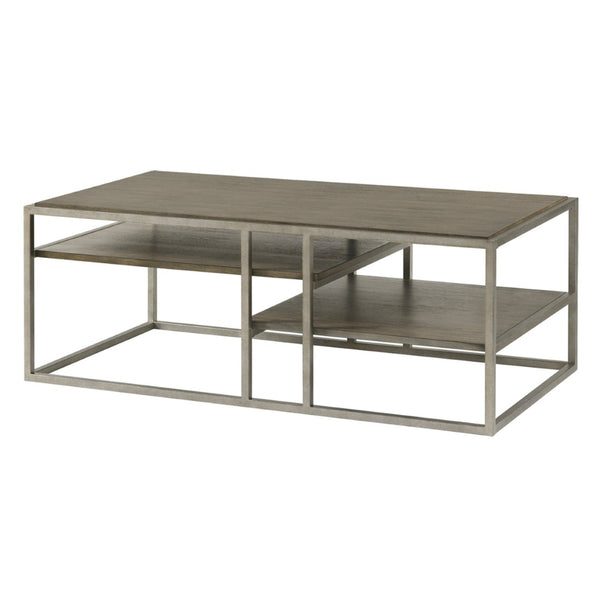 English Elm Padena Acacia Wood and Metal Coffee Table with Open Shelves for Modern Living Rooms T2574P164650