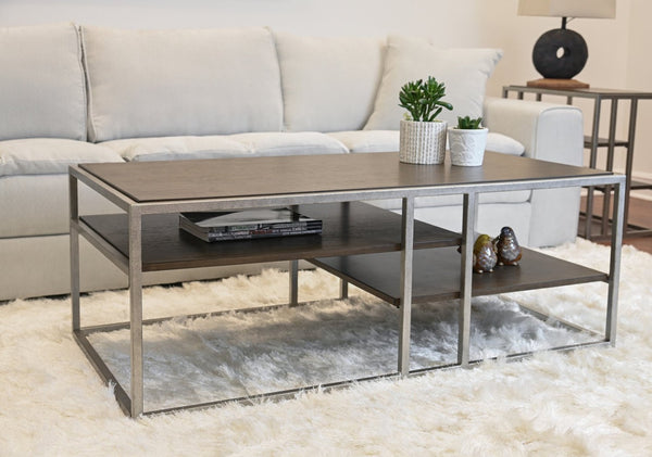 English Elm Padena Acacia Wood and Metal Coffee Table with Open Shelves for Modern Living Rooms T2574P164650